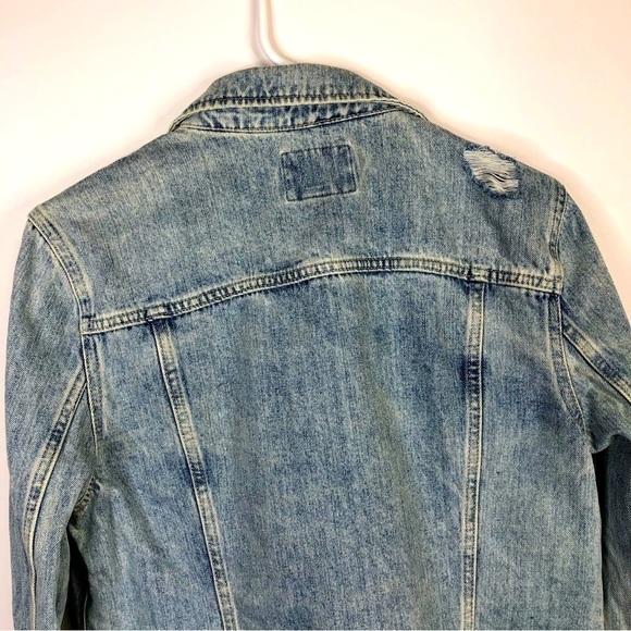 Old Navy Destructed Distressed worn Denim Jacket size large Tall - Picture 16 of 16
